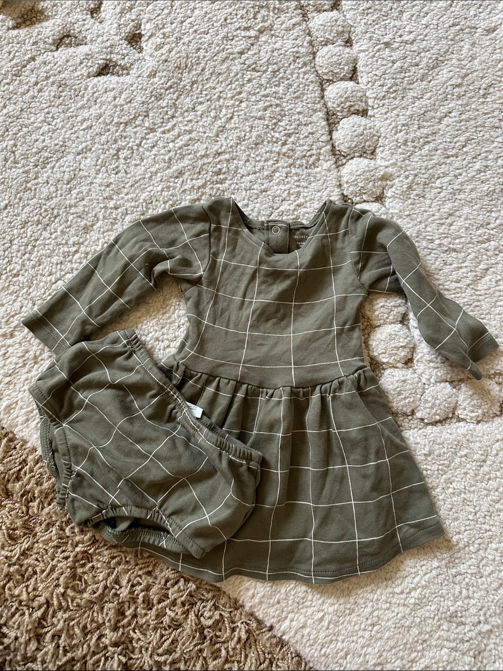 Colored Organics Olive Green Grid Long-Sleeve Dress with Bloomers